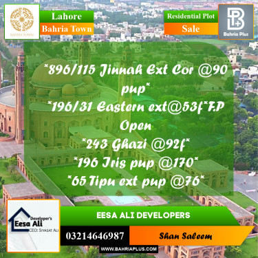 Residential Plot for Sale in Bahria Town, Lahore - (BP-289232)