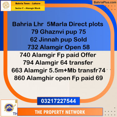 5 Marla Residential Plot for Sale in Sector F - Alamgir Block -  Bahria Town, Lahore - (BP-289252)