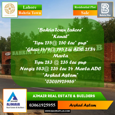 1 Kanal Residential Plot for Sale in Bahria Town, Lahore - (BP-289274)