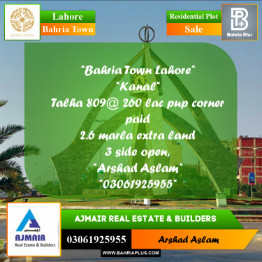 Residential Plot for Sale in Bahria Town, Lahore - (BP-289275)