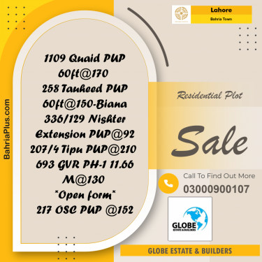 Residential Plot for Sale in Bahria Town, Lahore - (BP-289282)