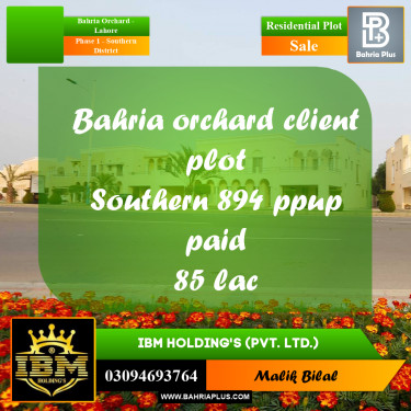 8 Marla Residential Plot for Sale in Phase 1 - Southern District -  Bahria Orchard, Lahore - (BP-289285)