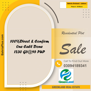 10 Marla Residential Plot for Sale in Phase 4 - G5 Block -  Bahria Orchard, Lahore - (BP-289309)
