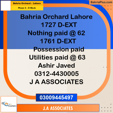 8 Marla Residential Plot for Sale in Phase 2 - D Block -  Bahria Orchard, Lahore - (BP-289325)