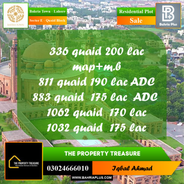 10 Marla Residential Plot for Sale in Sector E - Quaid Block -  Bahria Town, Lahore - (BP-289326)