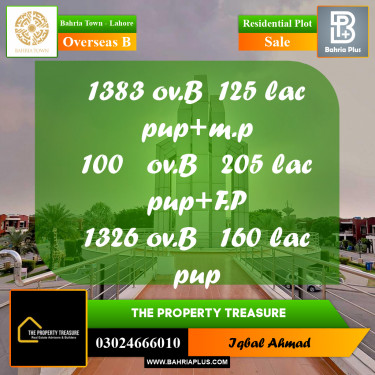10 Marla Residential Plot for Sale in Overseas B -  Bahria Town, Lahore - (BP-289328)