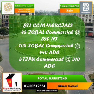 Commercial Plot for Sale in Sector E - Iqbal Commercial MB -  Bahria Town, Lahore - (BP-289346)
