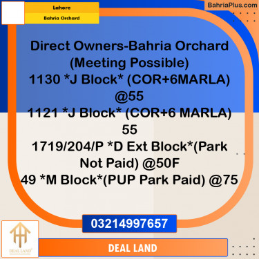 Residential Plot for Sale in Bahria Orchard, Lahore - (BP-289400)