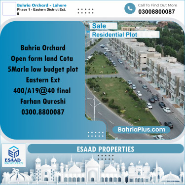 5 Marla Residential Plot for Sale in Phase 1 - Eastern District Ext. II -  Bahria Orchard, Lahore - (BP-289428)