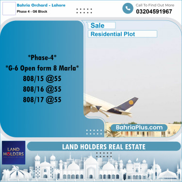 8 Marla Residential Plot for Sale in Phase 4 - G6 Block -  Bahria Orchard, Lahore - (BP-289522)