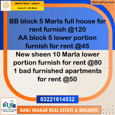 5 Marla Residential House for Rent in Sector D - BB Block -  Bahria Town, Lahore - (BP-289531)
