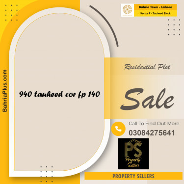 10 Marla Residential Plot for Sale in Sector F - Tauheed Block -  Bahria Town, Lahore - (BP-289552)