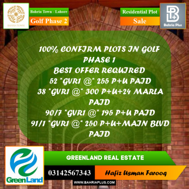 1 Kanal Residential Plot for Sale in Golf Phase 2 -  Bahria Town, Lahore - (BP-289619)