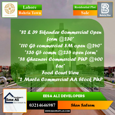 Residential Plot for Sale in Bahria Town, Lahore - (BP-289656)