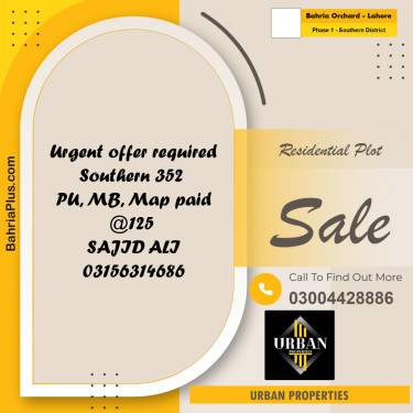 10 Marla Residential Plot for Sale in Phase 1 - Southern District -  Bahria Orchard, Lahore - (BP-289689)