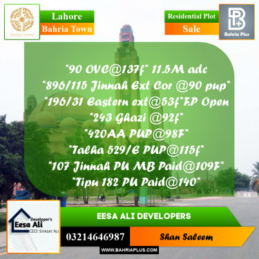 Residential Plot for Sale in Bahria Town, Lahore - (BP-289714)