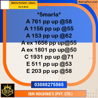 5 Marla Residential Plot for Sale in OLC-A Block -  Bahria Orchard, Lahore - (BP-289765)