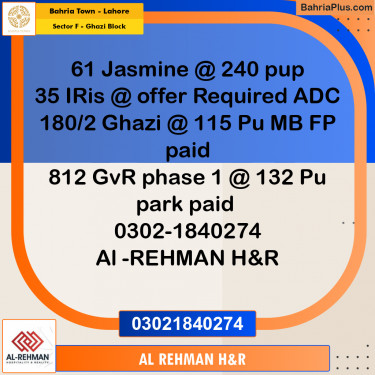 10 Marla Residential Plot for Sale in Sector F - Ghazi Block -  Bahria Town, Lahore - (BP-289768)