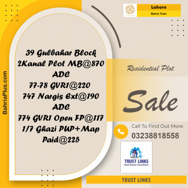 Residential Plot for Sale in Bahria Town, Lahore - (BP-289784)