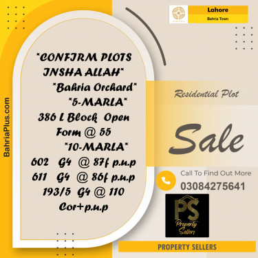 10 Marla Residential Plot for Sale in Bahria Town, Lahore - (BP-289856)