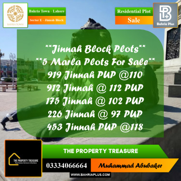 Residential Plot for Sale in Sector E - Jinnah Block -  Bahria Town, Lahore - (BP-289876)