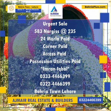 24 Marla Residential Plot for Sale in Sector C - Nargis/Hussain Block -  Bahria Town, Lahore - (BP-289925)
