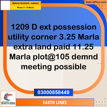 11.25 Marla Residential Plot for Sale in Phase 2 - D Block -  Bahria Orchard, Lahore - (BP-290002)