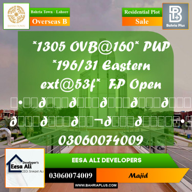 Residential Plot for Sale in Overseas B -  Bahria Town, Lahore - (BP-290008)