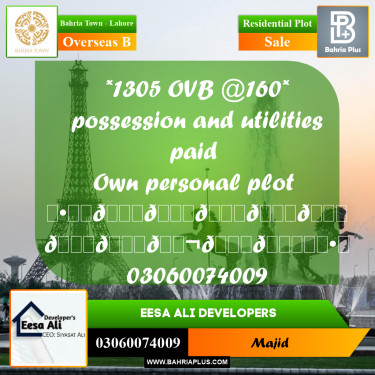 Residential Plot for Sale in Overseas B -  Bahria Town, Lahore - (BP-290010)