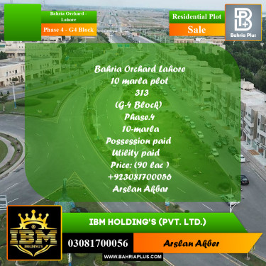 10 Marla Residential Plot for Sale in Phase 4 - G4 Block -  Bahria Orchard, Lahore - (BP-290023)