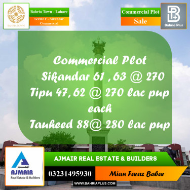 5 Marla Commercial Plot for Sale in Sector F - Sikandar Commercial -  Bahria Town, Lahore - (BP-290086)