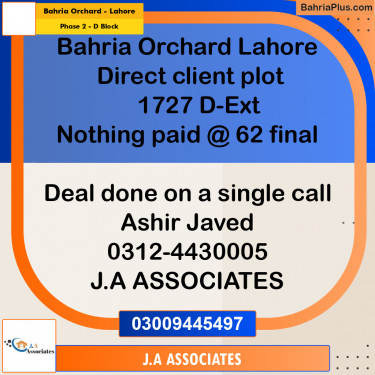 8 Marla Residential Plot for Sale in Phase 2 - D Block -  Bahria Orchard, Lahore - (BP-290089)