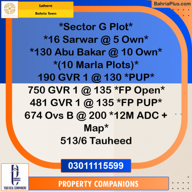 Residential Plot for Sale in Bahria Town, Lahore - (BP-290099)