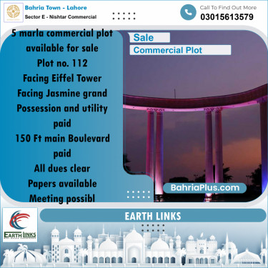 5 Marla Commercial Plot for Sale in Sector E - Nishtar Commercial -  Bahria Town, Lahore - (BP-290150)