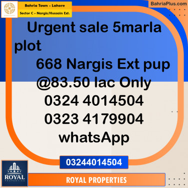 Residential Plot for Sale in Sector C - Nargis/Hussain Ext. -  Bahria Town, Lahore - (BP-290182)