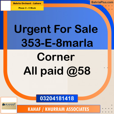 8 Marla Residential Plot for Sale in Phase 2 - E Block -  Bahria Orchard, Lahore - (BP-290191)