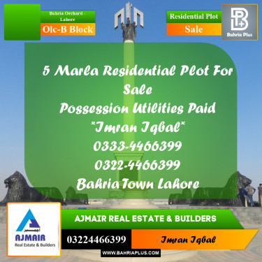 5 Marla Residential Plot for Sale in OLC-B Block -  Bahria Orchard, Lahore - (BP-290215)