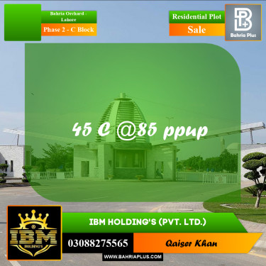 8 Marla Residential Plot for Sale in Phase 2 - C Block -  Bahria Orchard, Lahore - (BP-290224)