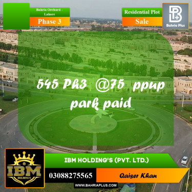 8 Marla Residential Plot for Sale in Phase 3 -  Bahria Orchard, Lahore - (BP-290233)