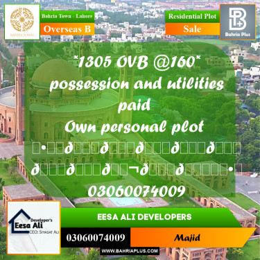 Residential Plot for Sale in Overseas B -  Bahria Town, Lahore - (BP-290253)