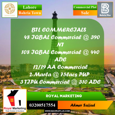 Commercial Plot for Sale in Bahria Town, Lahore - (BP-290279)
