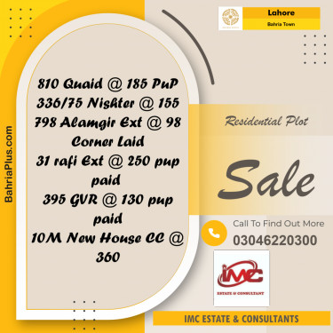 Residential Plot for Sale in Bahria Town, Lahore - (BP-290284)