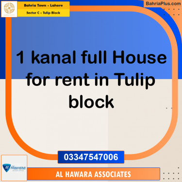 1 Kanal Residential House for Rent in Sector C - Tulip Block -  Bahria Town, Lahore - (BP-290294)