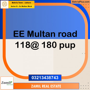 1 Kanal Residential Plot for Sale in Sector D - EE Multan Block -  Bahria Town, Lahore - (BP-290325)