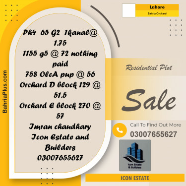 Residential Plot for Sale in Bahria Orchard, Lahore - (BP-290335)