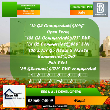 Commercial Plot for Sale in Phase 4 - G3 Commercial -  Bahria Orchard, Lahore - (BP-290380)