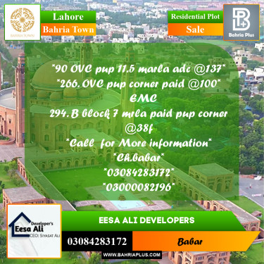 Residential Plot for Sale in Bahria Town, Lahore - (BP-290389)