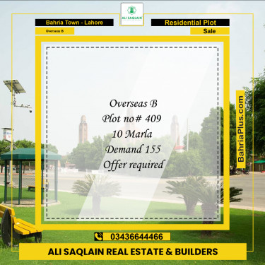 10 Marla Residential Plot for Sale in Overseas B -  Bahria Town, Lahore - (BP-290415)