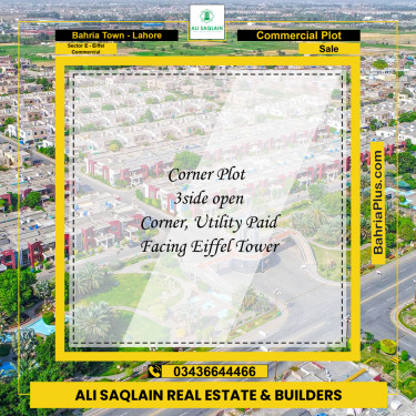 8 Marla Commercial Plot for Sale in Sector E - Eiffel Commercial -  Bahria Town, Lahore - (BP-290422)