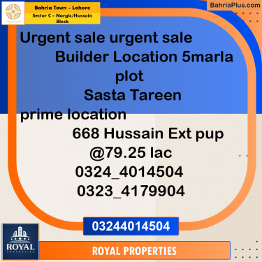 Residential Plot for Sale in Sector C - Nargis/Hussain Block -  Bahria Town, Lahore - (BP-290427)